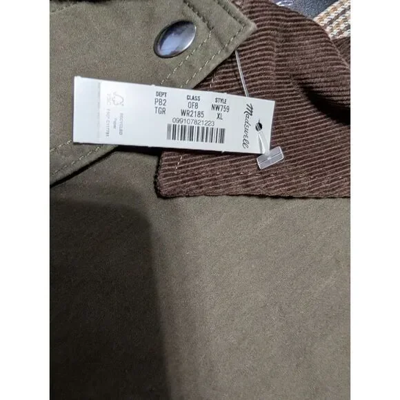 Madewell Waxed Cotton Barn Jacket Corduroy Collar Utility Coat Olive XL NWT - Picture 10 of 16